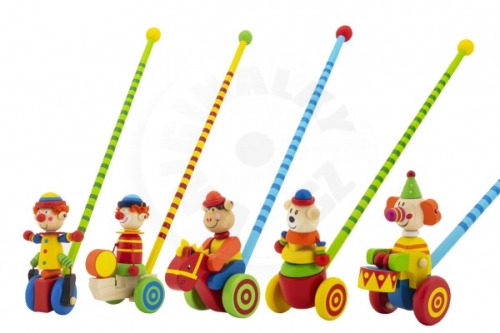 Teddies Clown pusher pushing 60cm wood with a stick mix of colors in a 12m + bag
