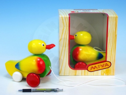 Miva Duck pulling yellow wood 16cm in a box