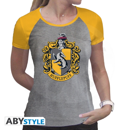 HARRY POTTER - Tshirt "Hufflepuff" woman SS grey & yellow - premium L_(1)