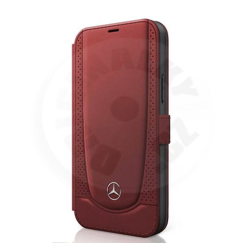 Mercedes perforované kožené zavíratelné pouzdro pro Apple iPhone 12/12 Pro - červená
