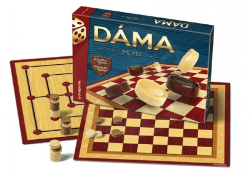 Bonaparte Checkers + mill wooden stones board game in a box 33x23x4cm