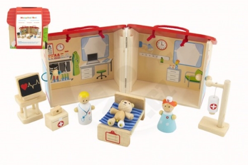 Teddies Wooden hospital house with accessories 10 pcs in foil 18x19x18cm