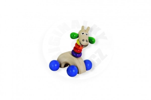Detoa Giraffe on wheels wooden 8x12cm with a bell on a card 12m +