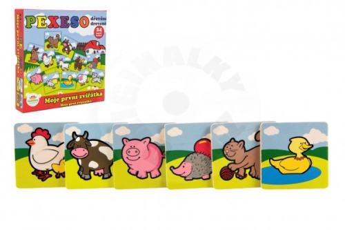 Teddies Pexeso My first animals wooden 24 pieces for the little ones in a box 19,5x19,5x3,