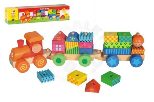 Train with houses wood 21 pieces in a box 43x10x10cm 18m +
