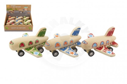Teddies Airplane wooden 10x9cm for retracting 3 colors 12pcs in a box 18m +