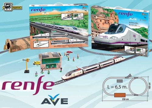 Pequetren vysokorychlostní vlak Renfe Ave s horským tunelem a stanicí