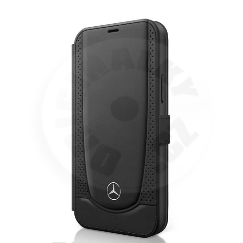 Mercedes perforované kožené zavíratelné pouzdro pro Apple iPhone 12 Mini - černá