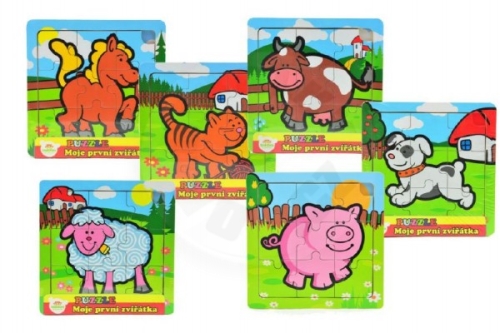 Teddies Mini wooden puzzle 9 pieces My first animals for the little ones 15x15x0.8cm asst