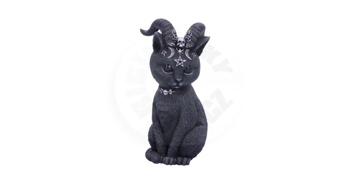 Large Pawzuph Horned Occult Cat Figurine