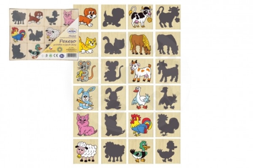 Detoa Pexeso zvířátka a jejich stíny dřevo společenská hra 12ks v krabičce 16,5x12,5x1,5cm