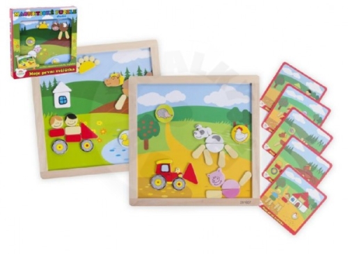 Teddies Magnetic wooden puzzle My first animals 57 pieces double-sided table 25x25 cm in a