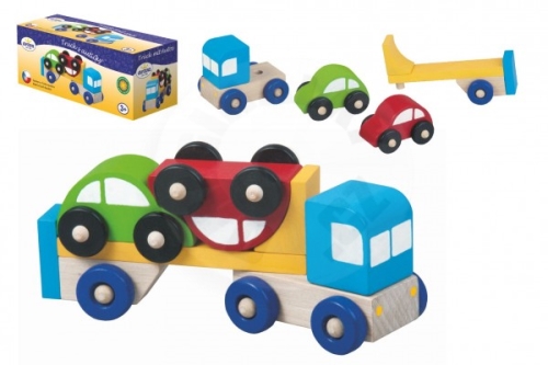 Detoa Truck with toy cars wood 14x5,5x5,5cm in a box