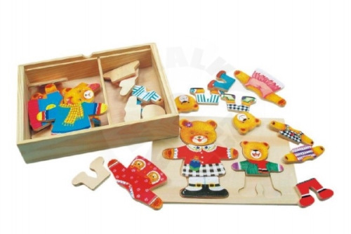 Bino Puzzle Šatník medvědi dřevo barevný v krabici 19x14x4cm